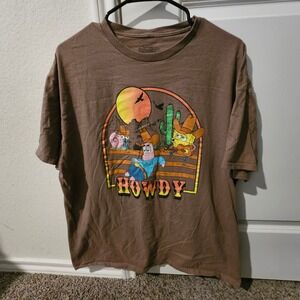SpongeBob SquarePants Howdy Cowboy Graphic T Shirt Brown XL